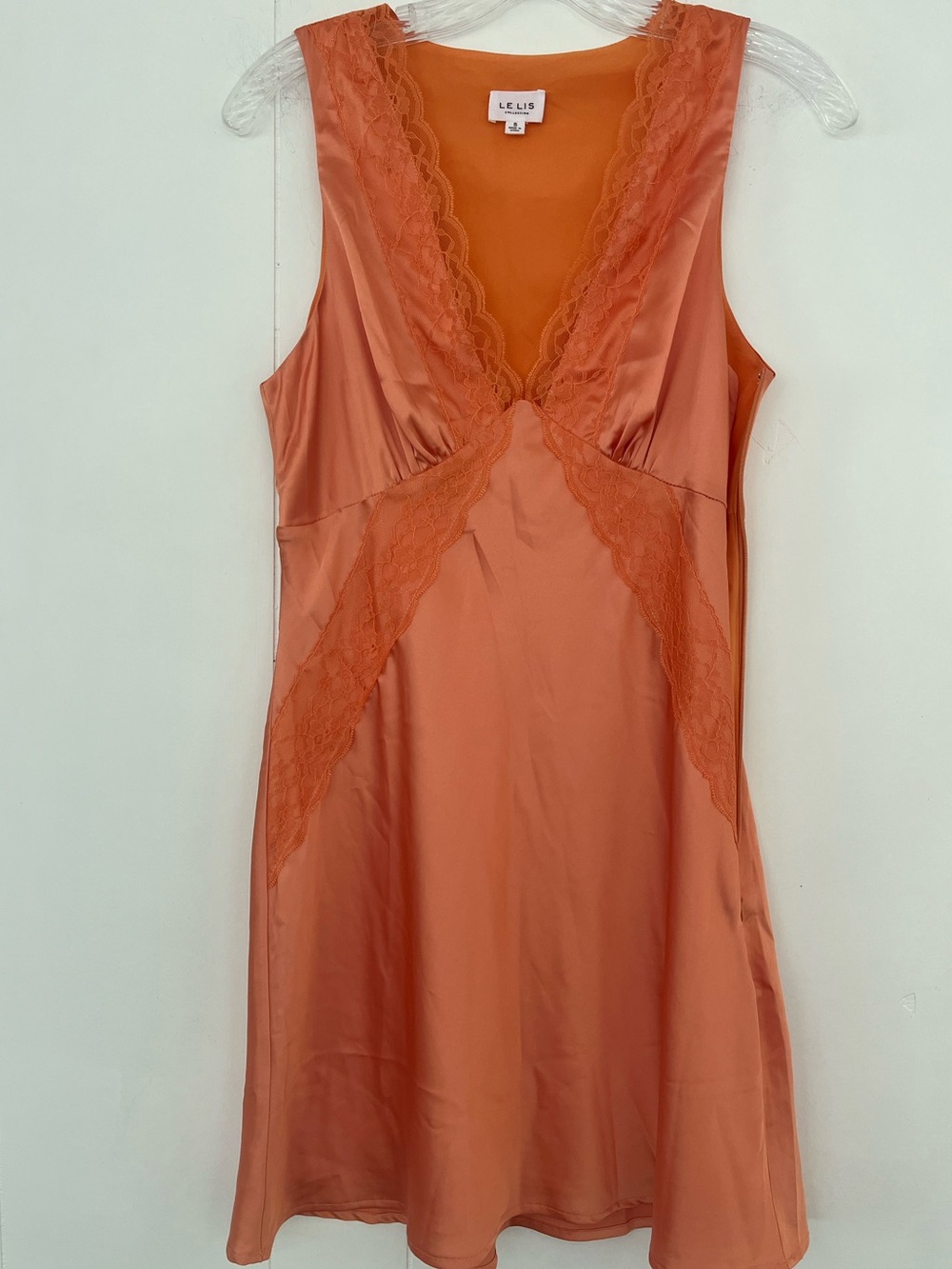 Le Lis Orange Lace-Trim Satin Mini Dress Size Small